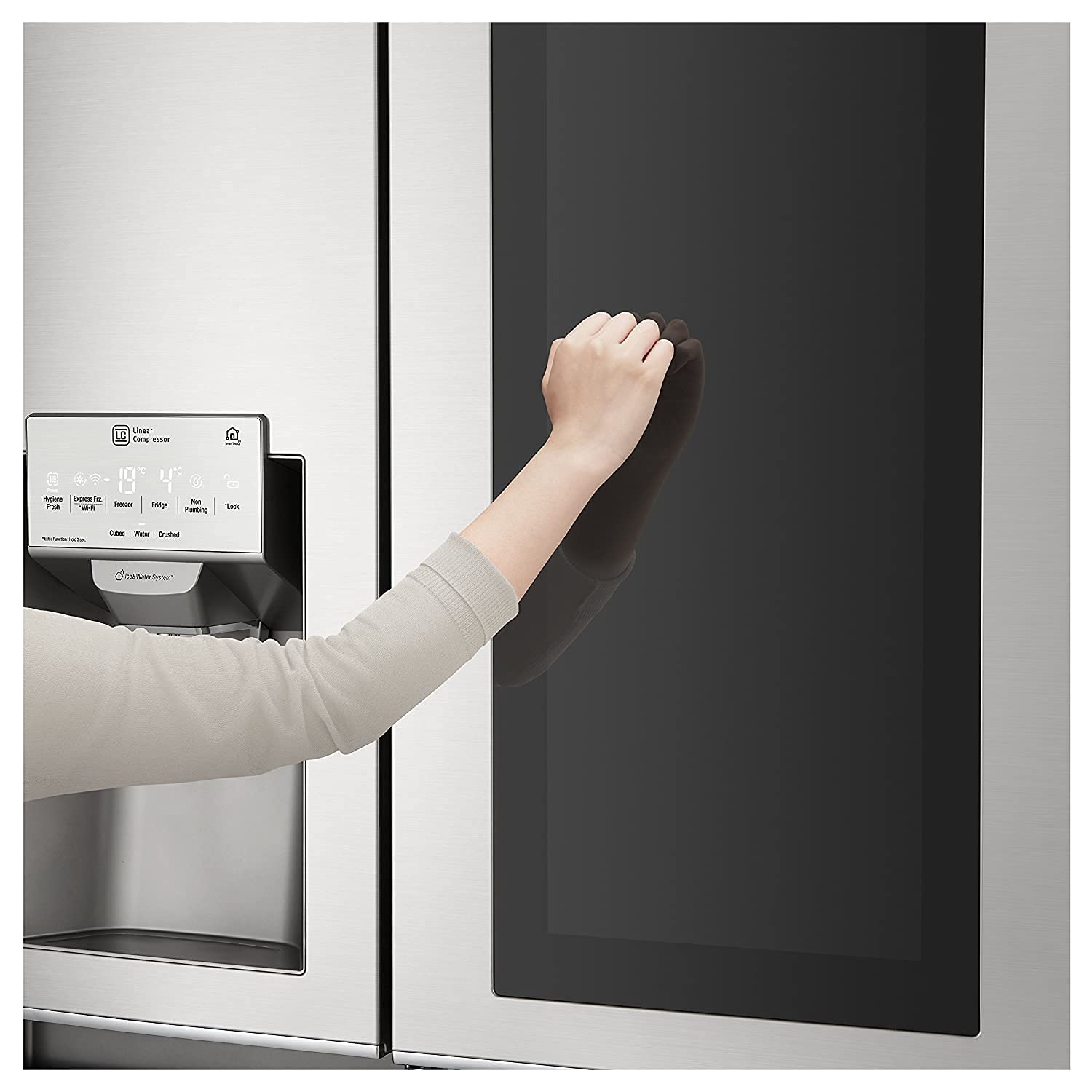 A lg refrigerators is being checked