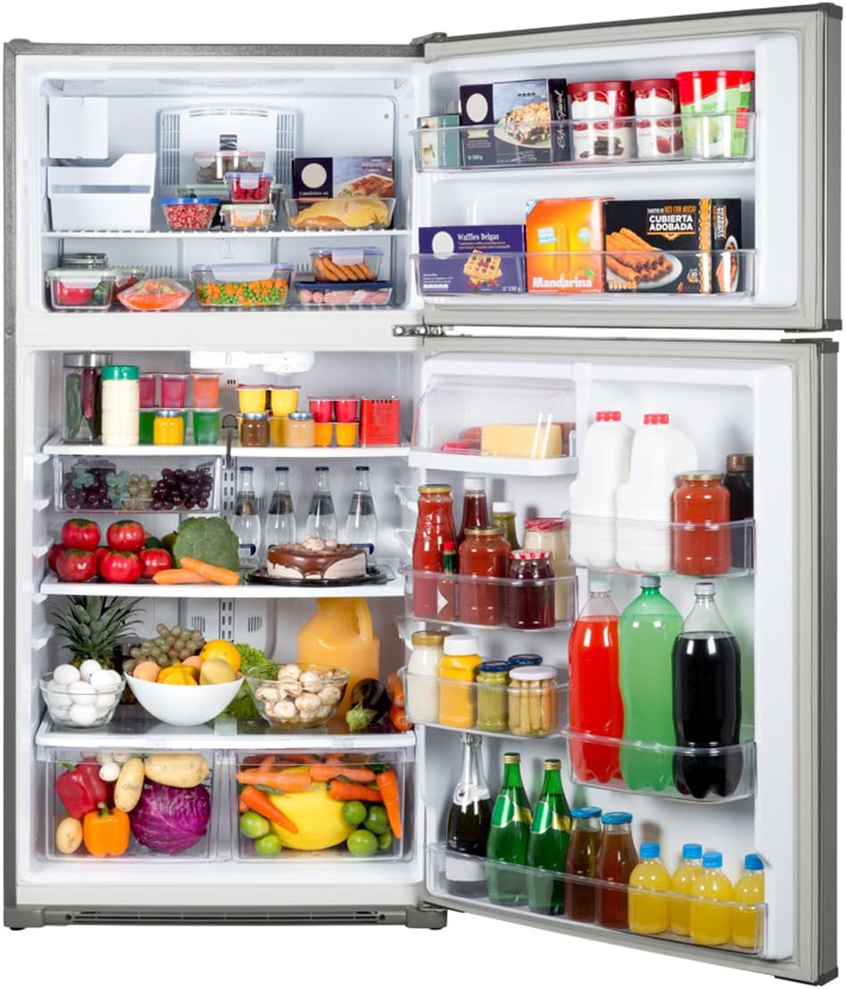 Front view of kenmore refrigerators with food inside photo