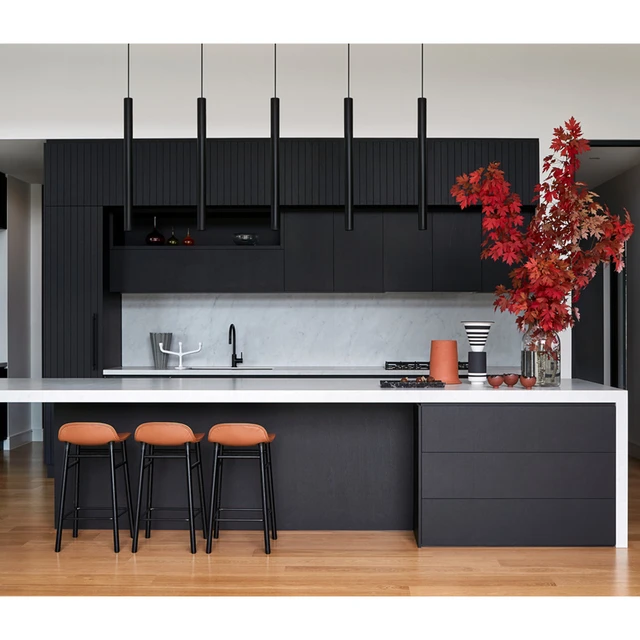 Black Cabinets with Stainless Steel Appliances